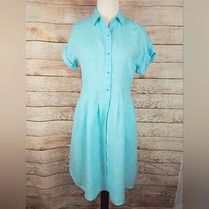 Talbots Linen Short Sleeve Fit & Flare Dress Size 10 Petite